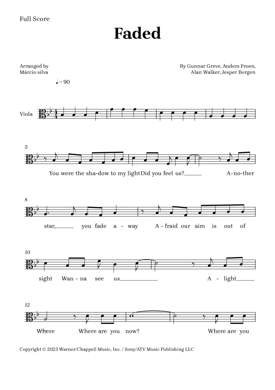 Faded Faded Viola Solo scores gallery preview page 1