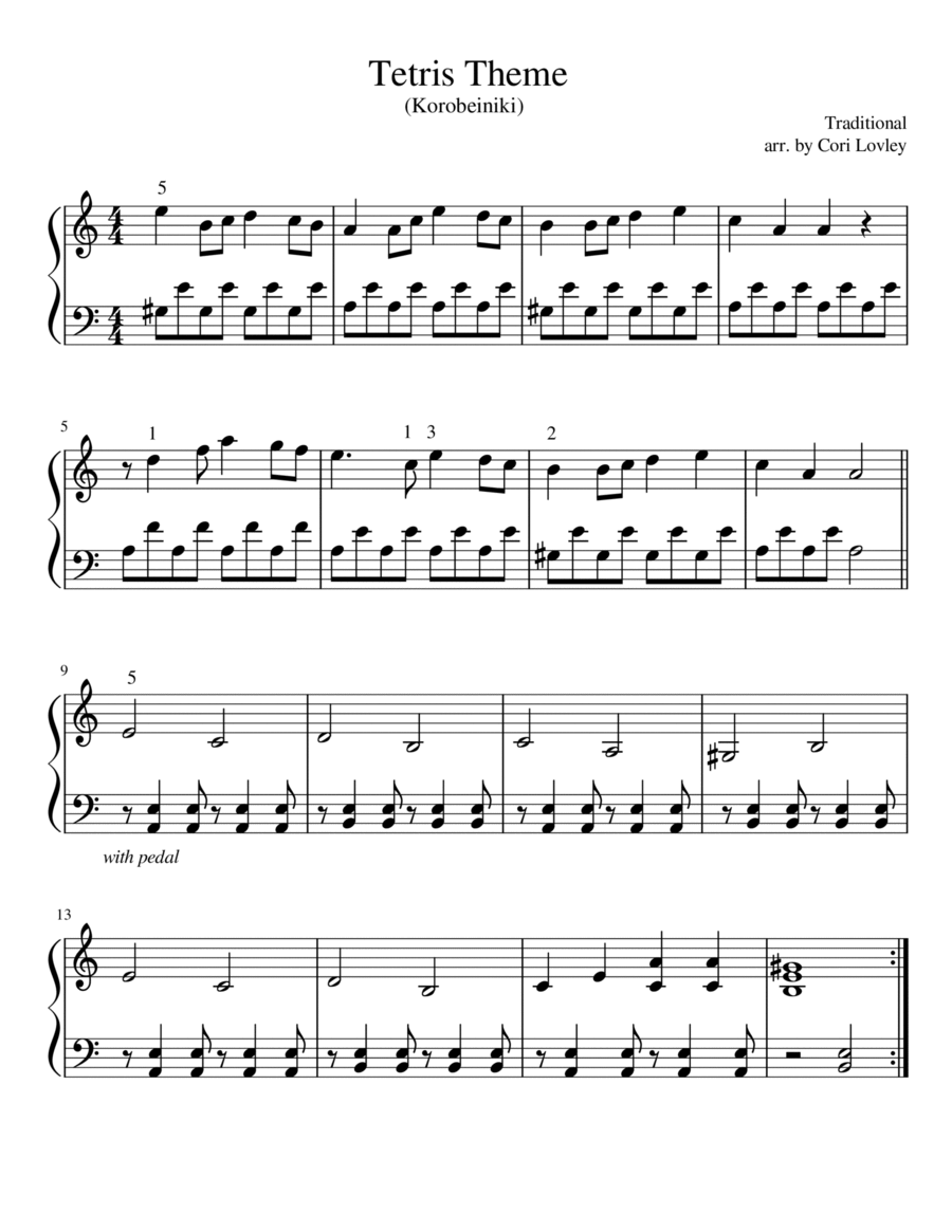 Tetris Theme (Korobeiniki) Easy Piano scores gallery preview page 1