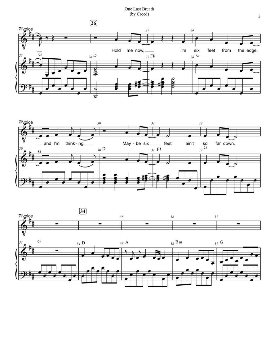 One Last Breath Piano, Vocal, Guitar scores gallery preview page 3