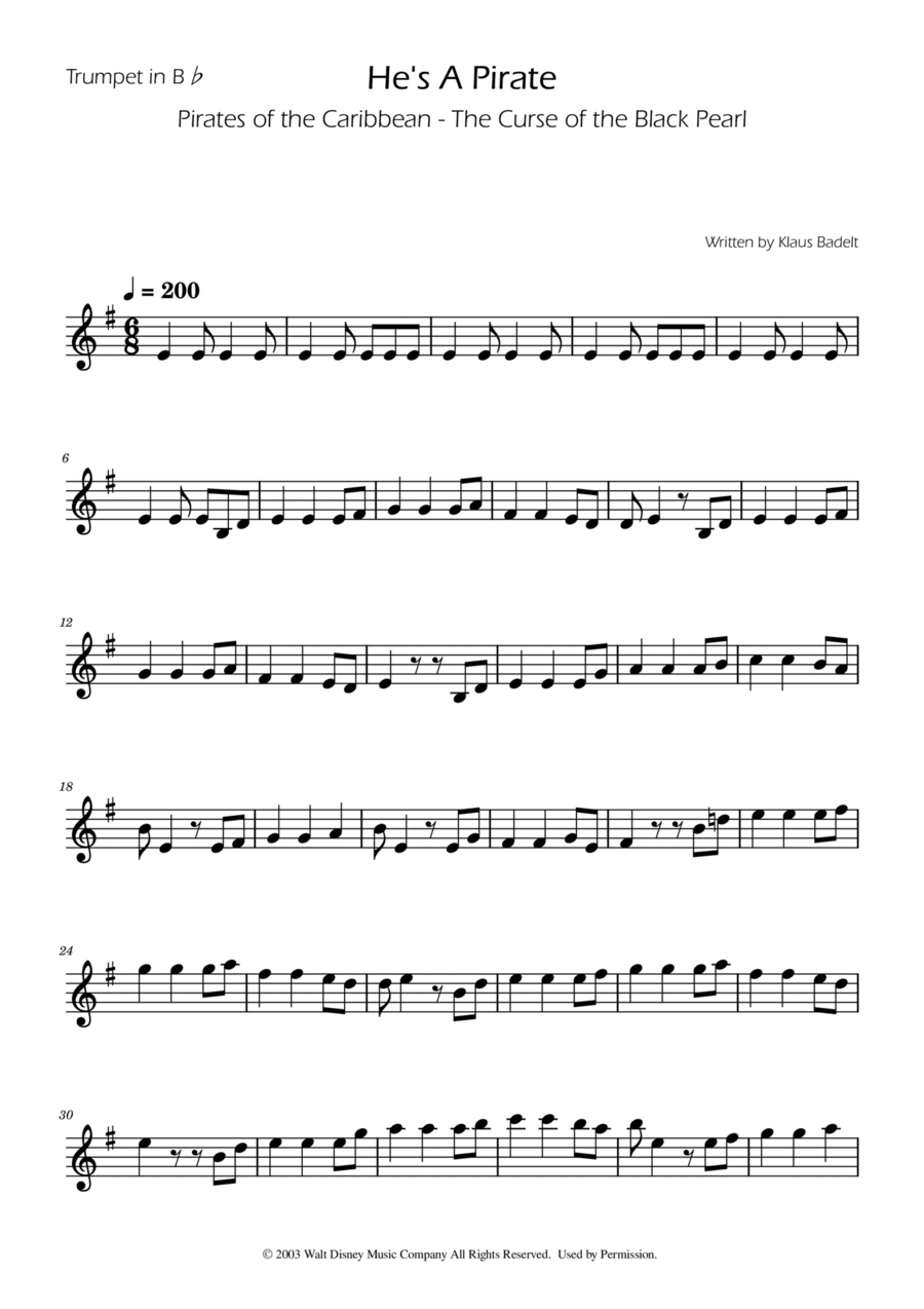 He's A Pirate B-Flat Trumpet scores gallery preview page 1