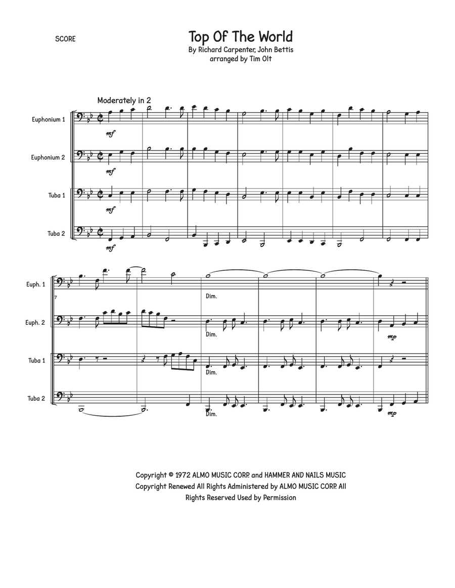 Top Of The World Top Of The World Brass Quartet scores gallery preview page 1