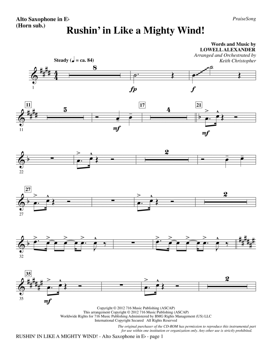 Rushin' In Like A Mighty Wind! - Alto Sax (sub. Horn)