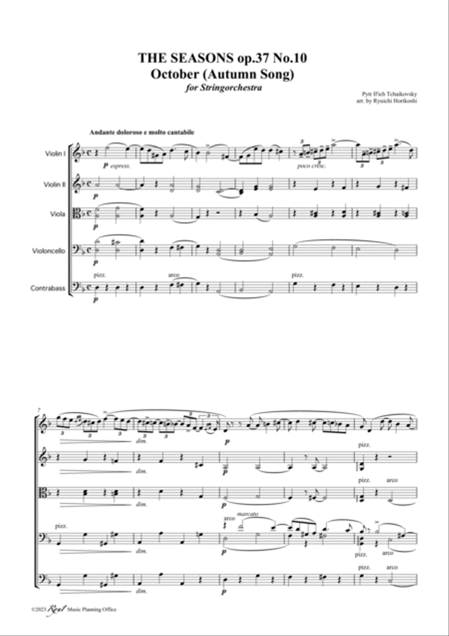 Tchaikovsky: The Seasons Op37 No.10 October (Autumn Song) String Orchestra scores gallery preview page 3