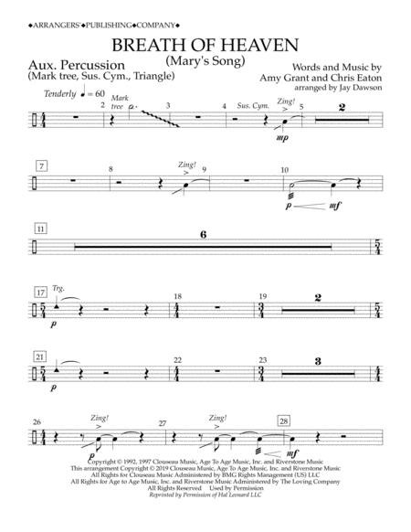 Breath of Heaven (Mary's Song) (arr. Jay Dawson) - Aux. Percussion