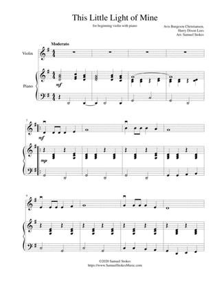 This Little Light of Mine - for beginning violin with optional piano accompaniment