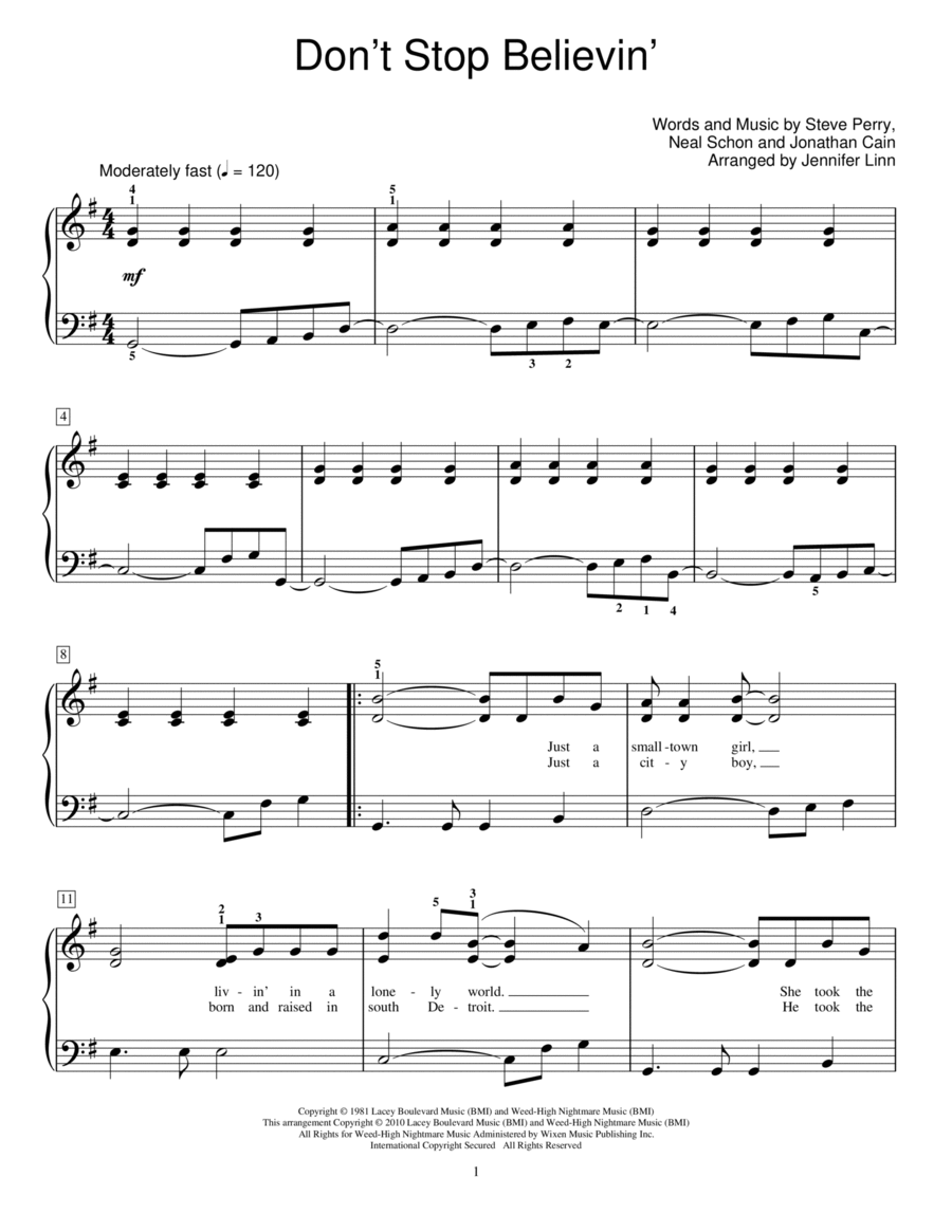 Don't Stop Believin' (arr. Jennifer Linn) Piano Method scores gallery preview page 1