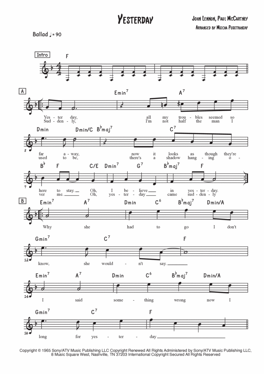 Yesterday Yesterday Piano scores gallery preview page 1