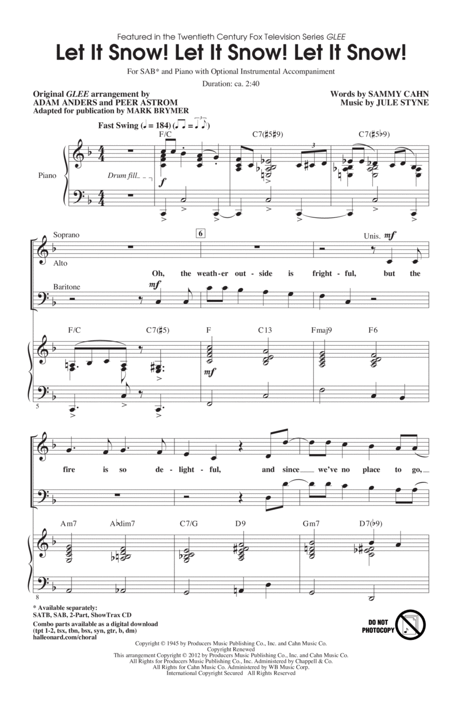 Let It Snow! Let It Snow! Let It Snow! (arr. Mark Brymer) 3-Part scores gallery preview page 1