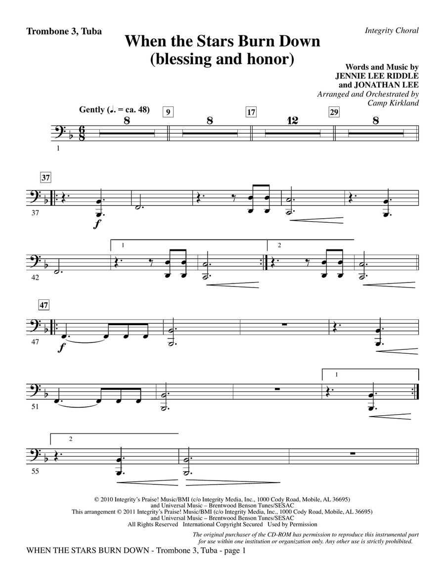 When The Stars Burn Down (Blessing And Honor) - Trombone 3/Tuba