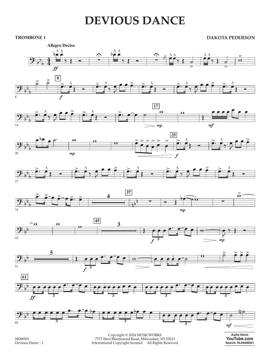 Devious Dance - Trombone 1 Concert Band scores gallery preview page 1