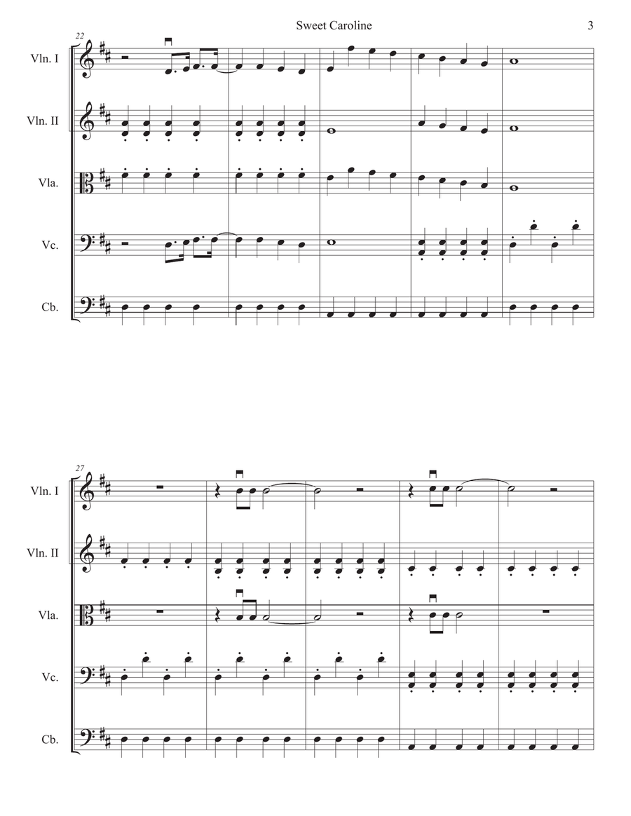 Sweet Caroline String Quartet scores gallery preview page 3