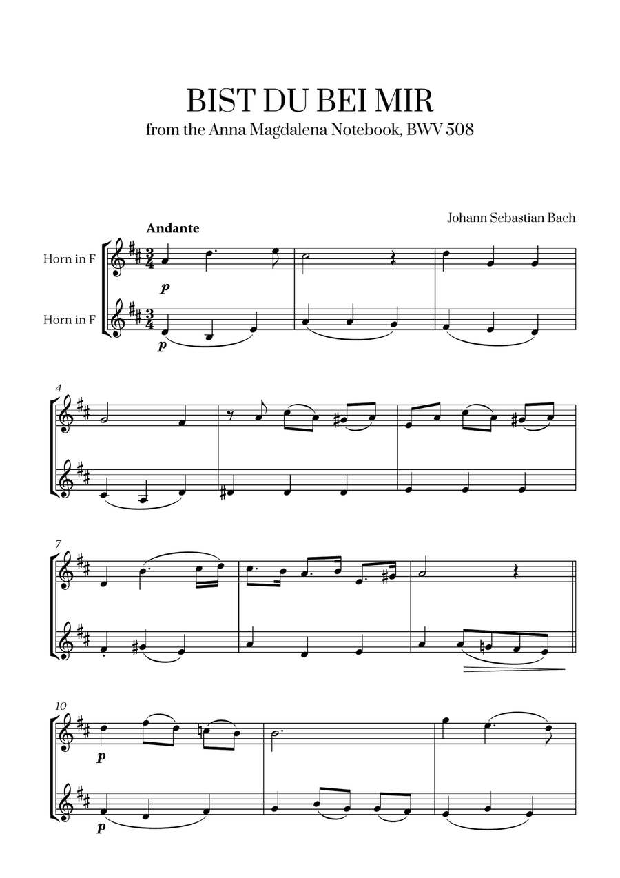 Johann Sebastian Bach - Bist du bei Mir (BWV 508) (G major) (for French Horn Duet)