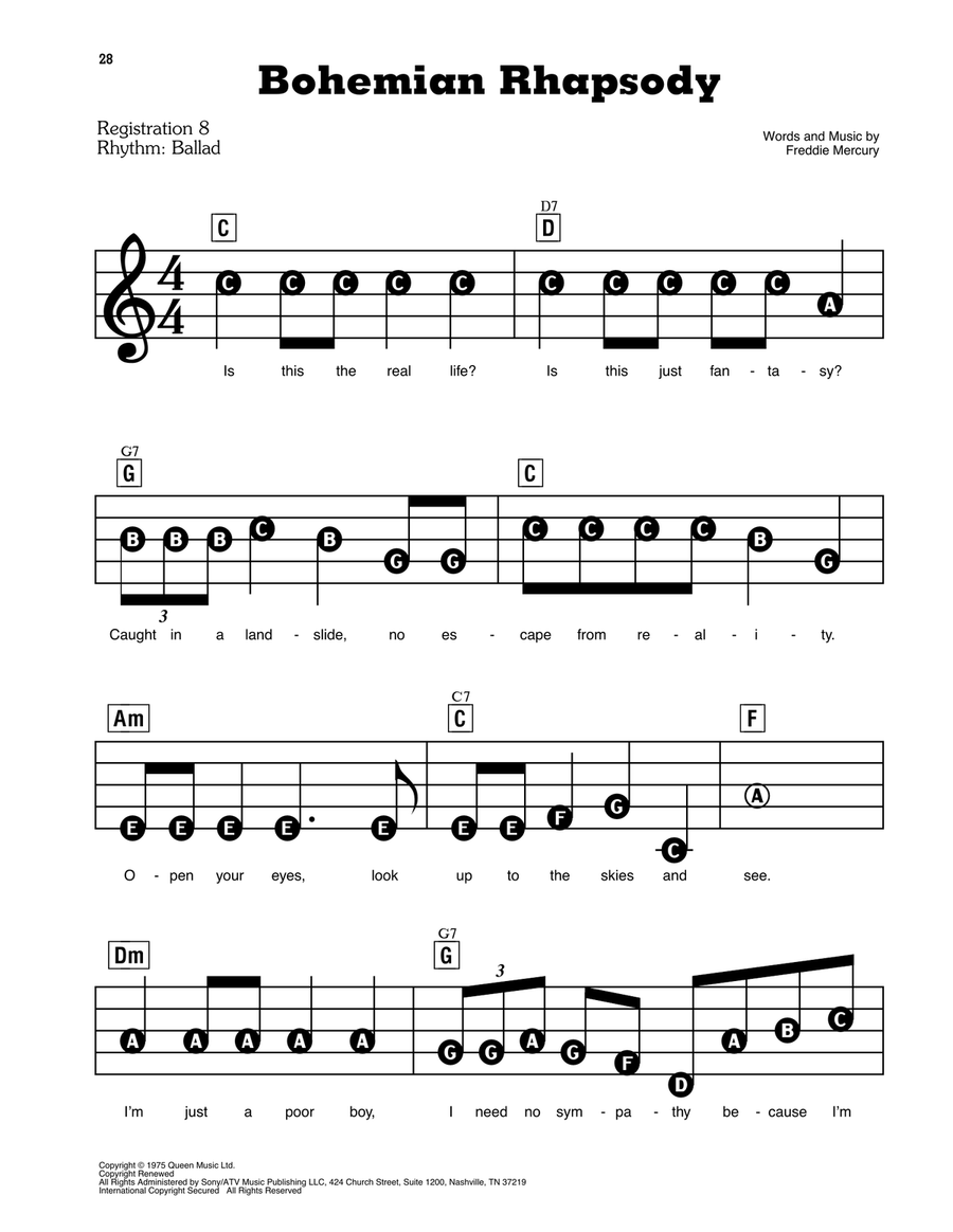 Bohemian Rhapsody Electronic Keyboard scores gallery preview page 1