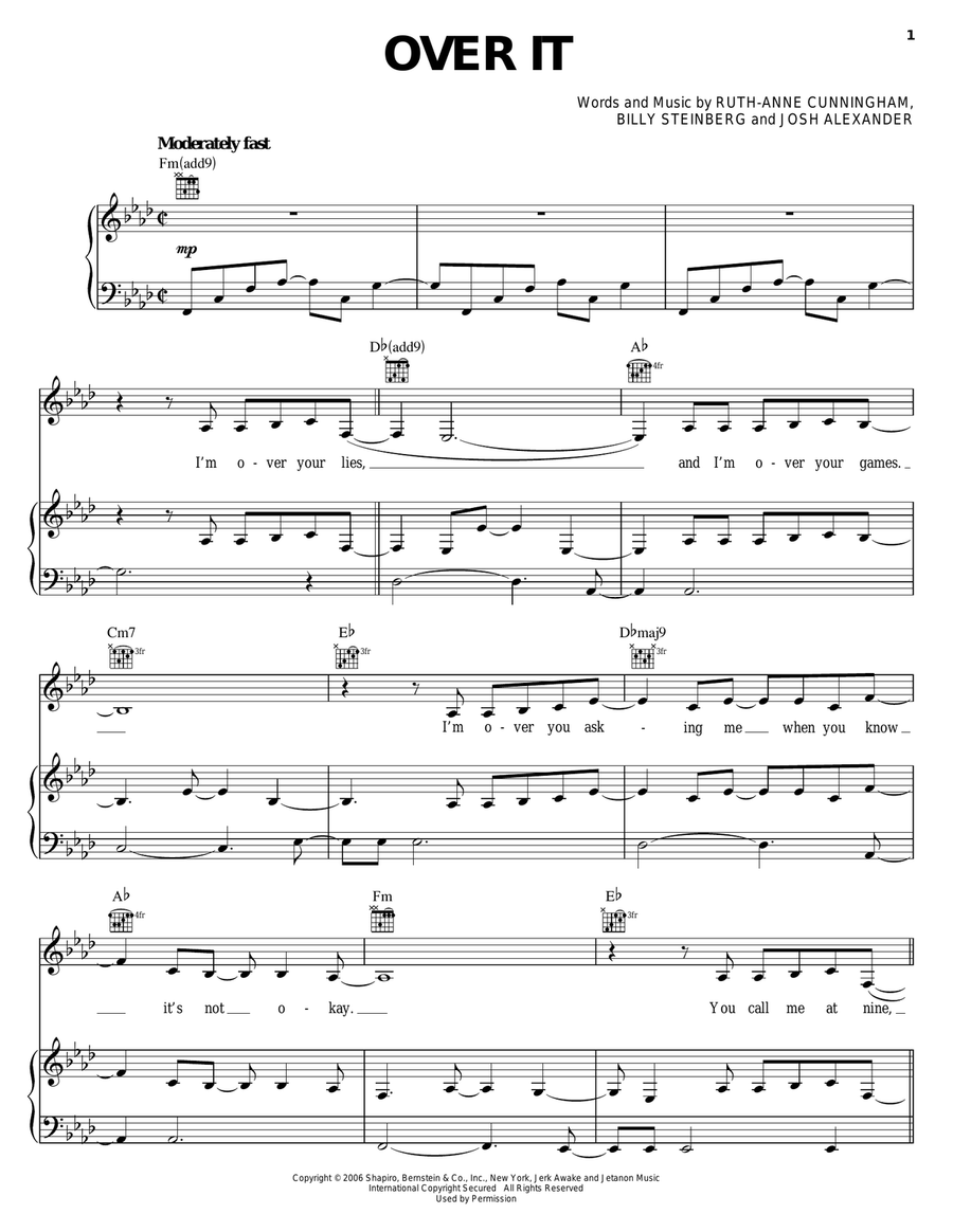 Over It Piano, Vocal, Guitar scores gallery preview page 1