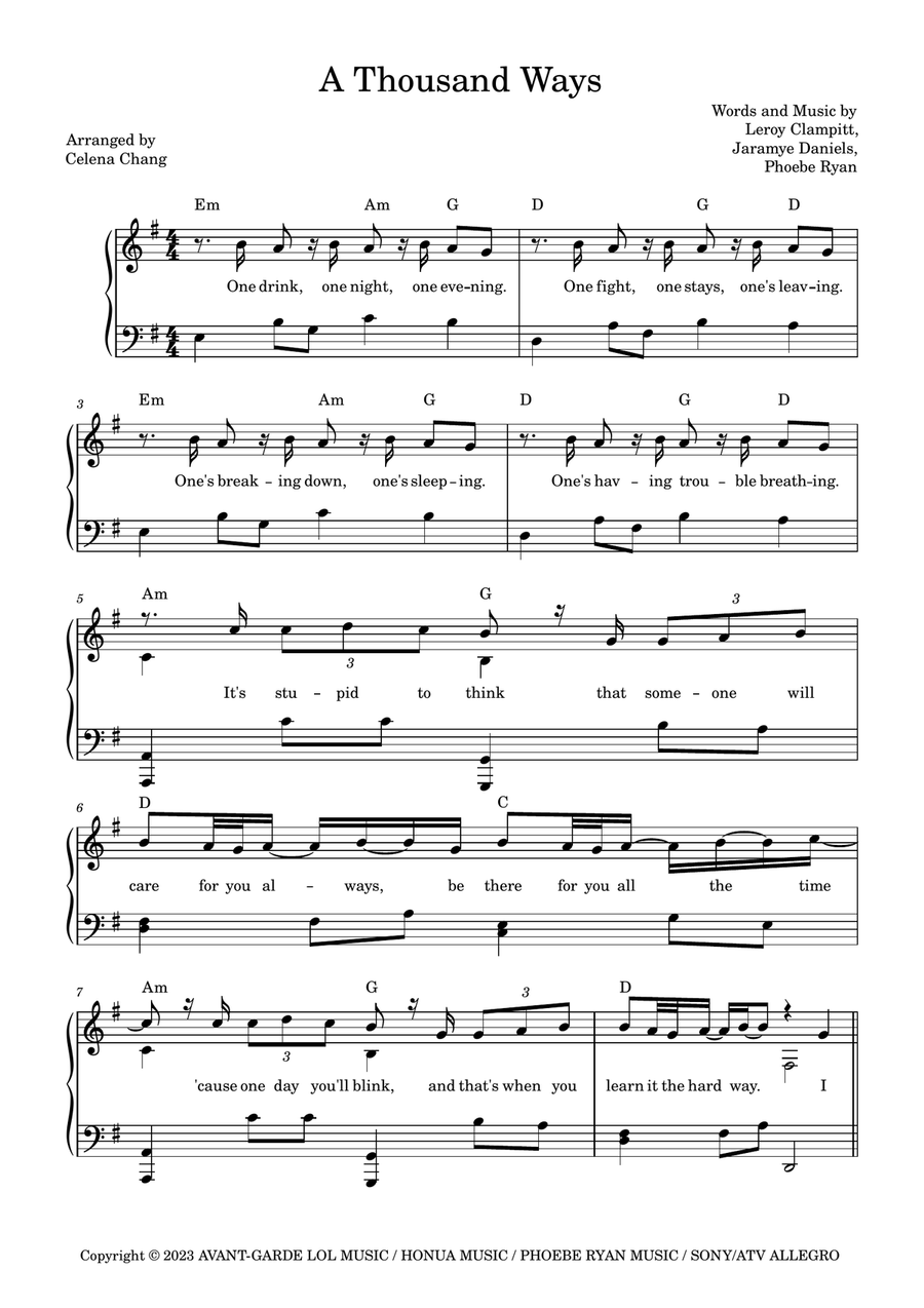 A Thousand Ways Piano Solo scores gallery preview page 1