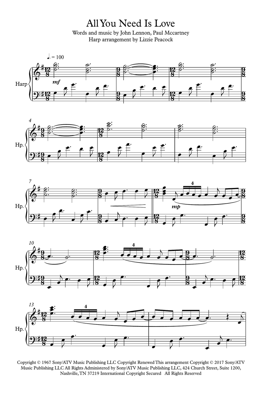All You Need Is Love Harp scores gallery preview page 1