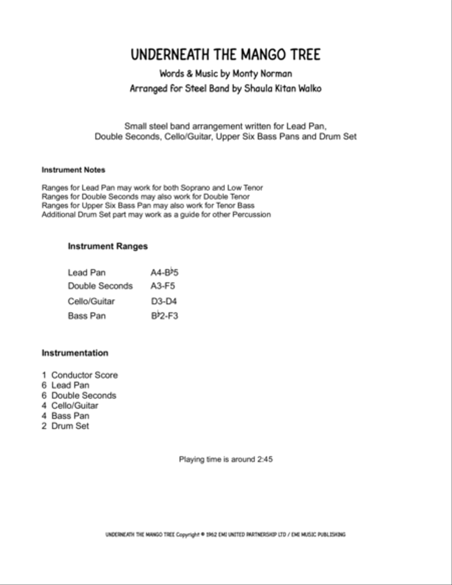 Underneath The Mango Tree Steel Pan scores gallery preview page 2