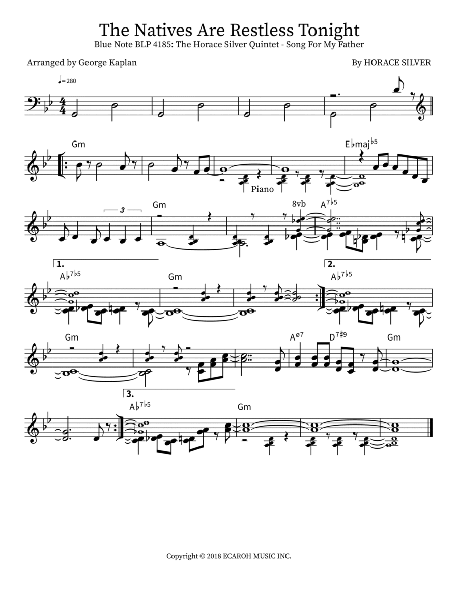 The Natives Are Restless Tonight Piano scores gallery preview page 1