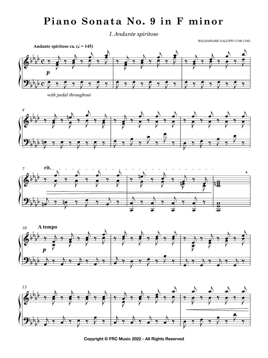 Galuppi: Piano Sonata No. 9 in F Minor: I. Andante spiritoso (As played by Víkingur Ólafsson) Piano Method scores gallery preview page 3