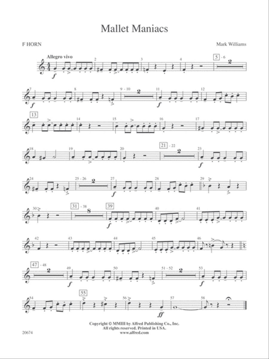 Mallet Maniacs: 1st F Horn Concert Band scores gallery preview page 1