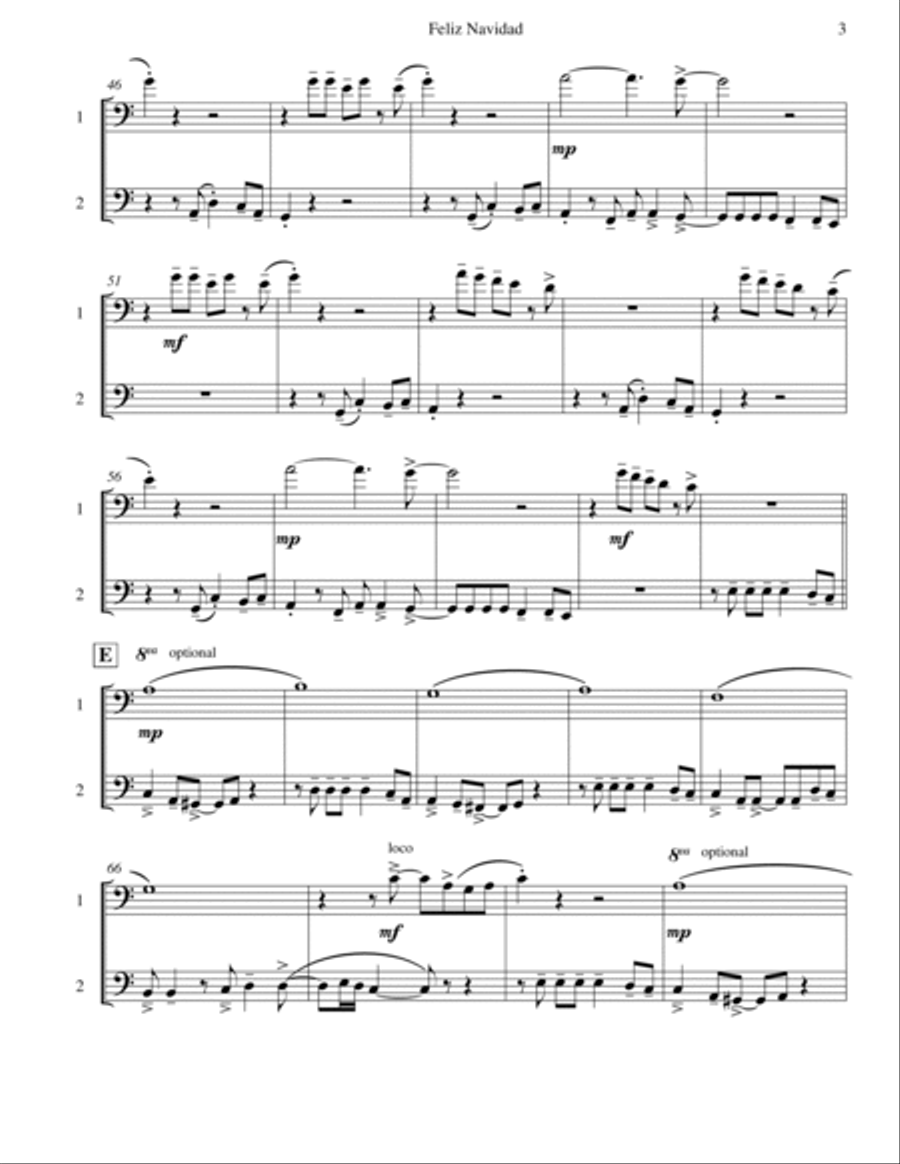 Feliz Navidad Trombone Duet scores gallery preview page 3