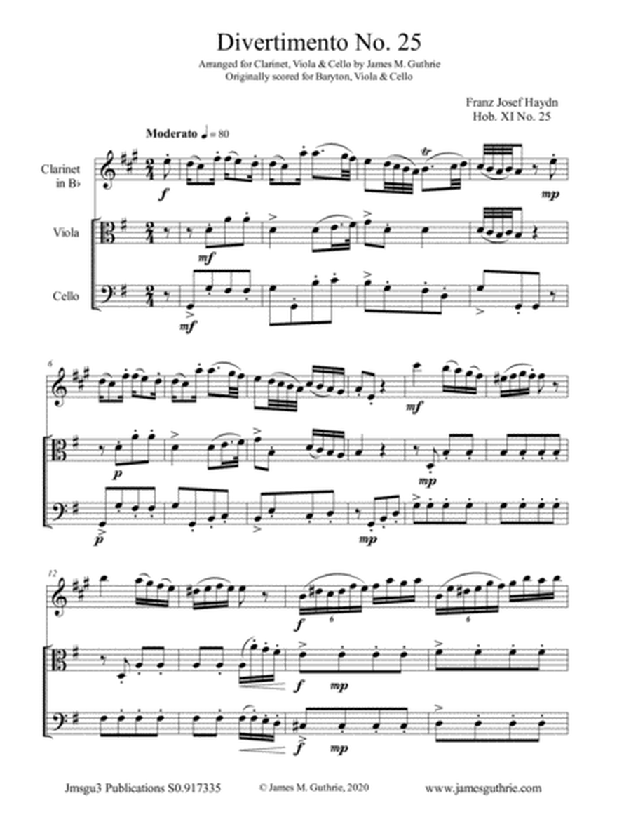 Haydn: Divertimento No. 25 Trio for Clarinet, Viola & Cello image number null