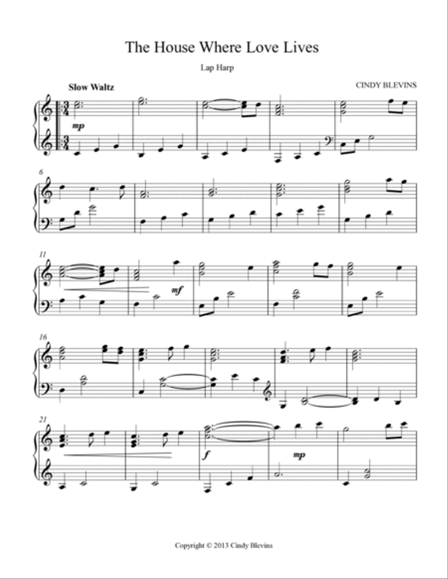 The House Where Love Lives, original solo for Lap Harp Lap Harp scores gallery preview page 2