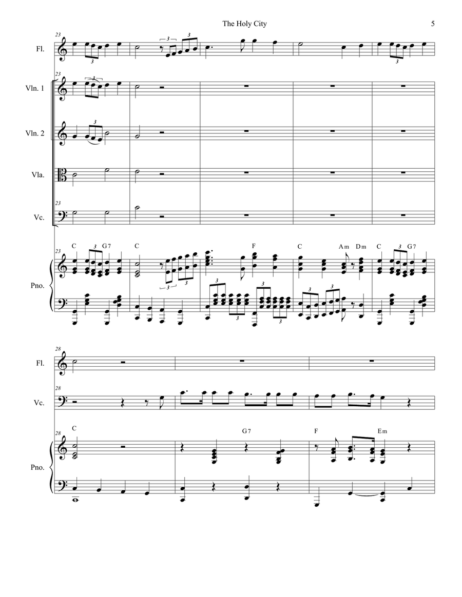 The Holy City (String Quartet and Piano) String Quartet scores gallery preview page 5