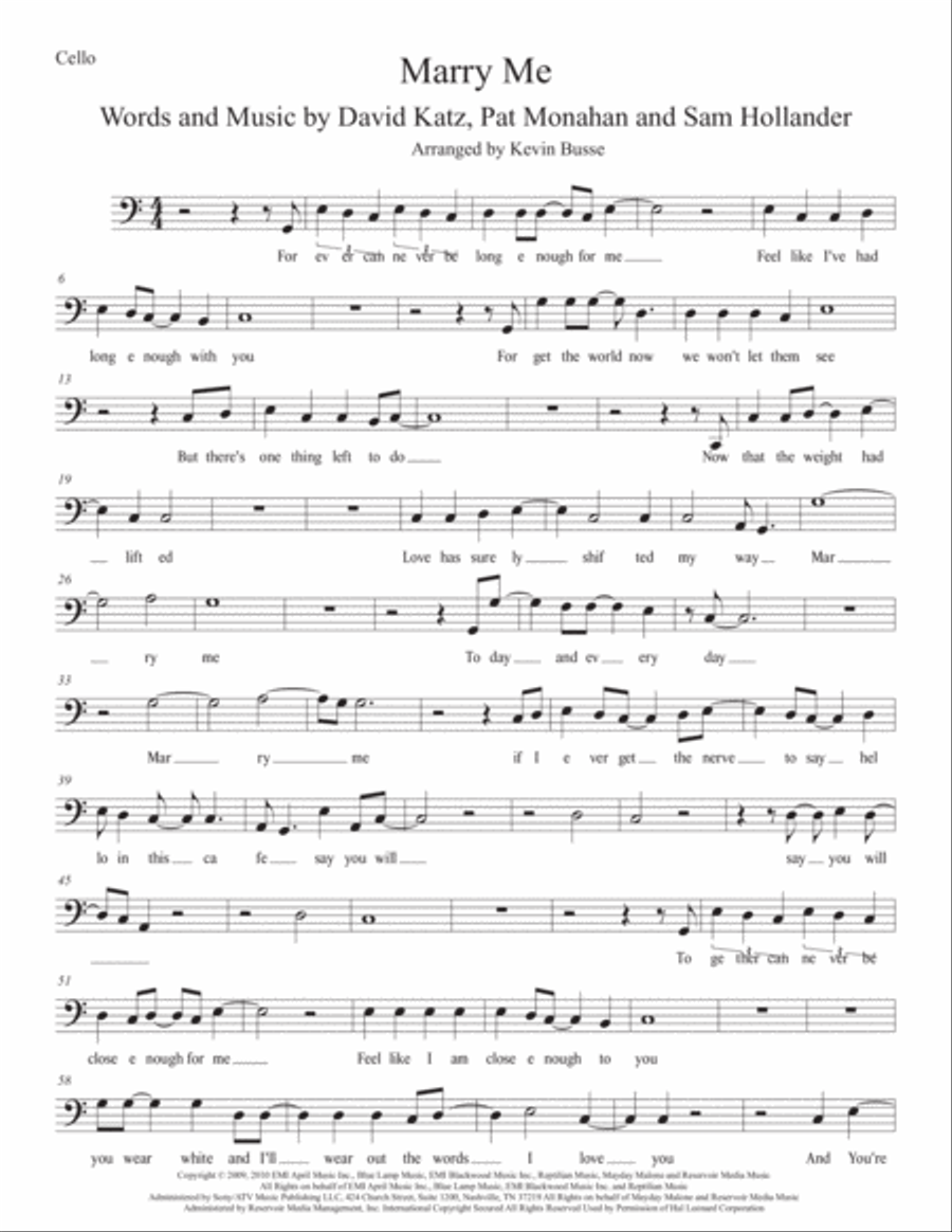 Marry Me Marry Me Cello Solo scores gallery preview page 1