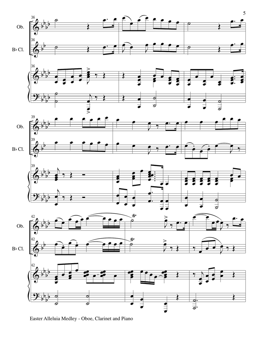 EASTER ALLELUIA MEDLEY (Trio – Oboe, Bb Clarinet/Piano) Score and Parts Small Ensemble scores gallery preview page 5