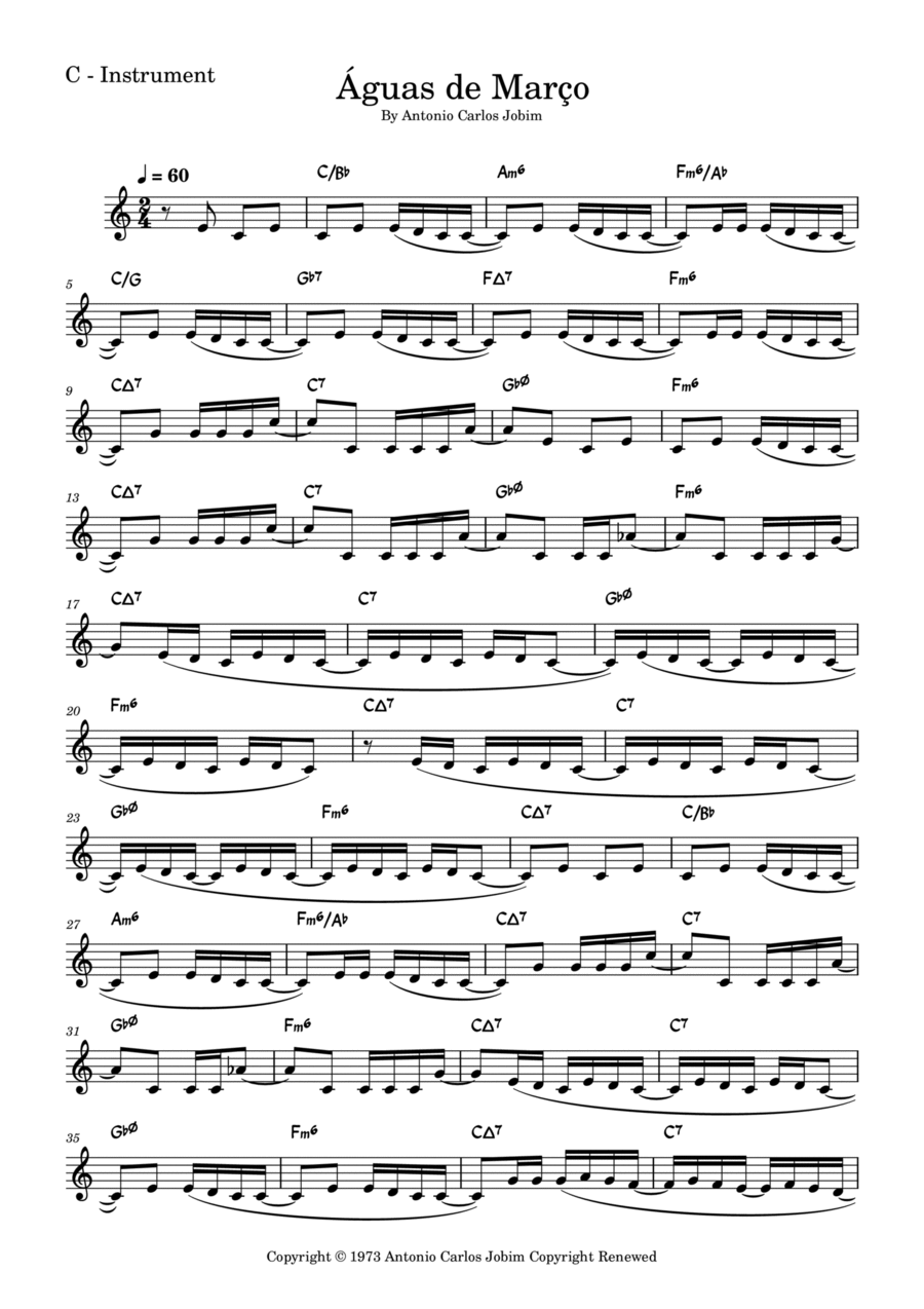Águas De Março (waters Of March) Easy Piano scores gallery preview page 1