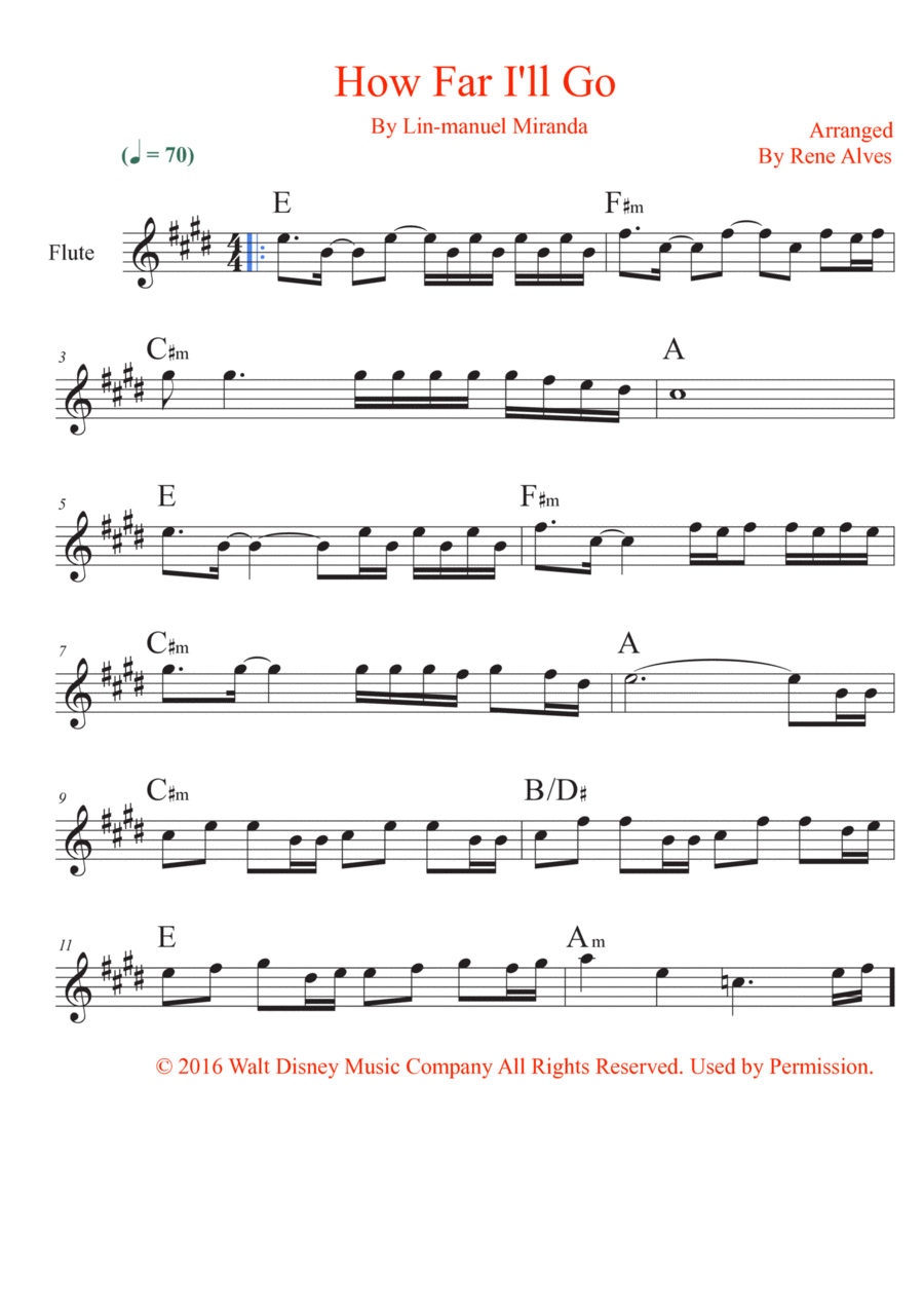 How Far I'll Go Flute Solo scores gallery preview page 1