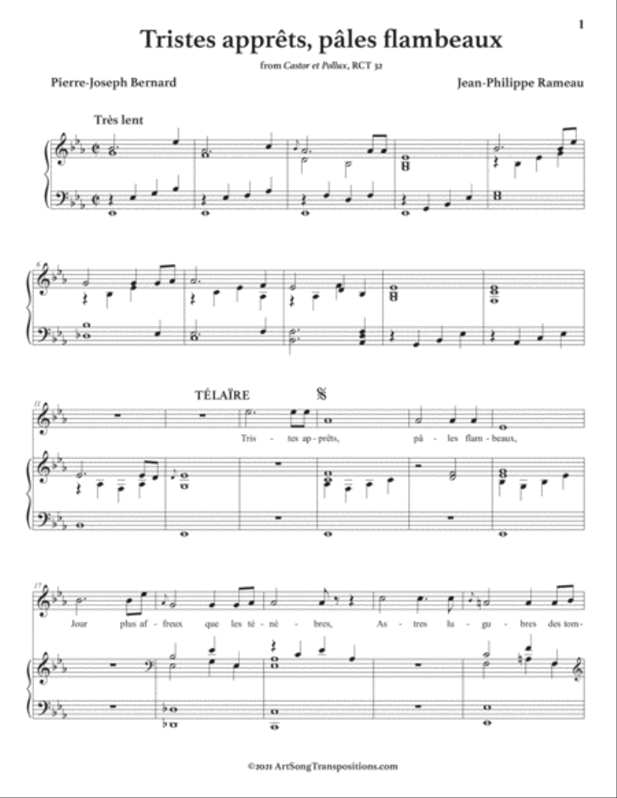 RAMEAU: Tristes apprêts, pâles flambeaux (transposed to E-flat major) Voice scores gallery preview page 2