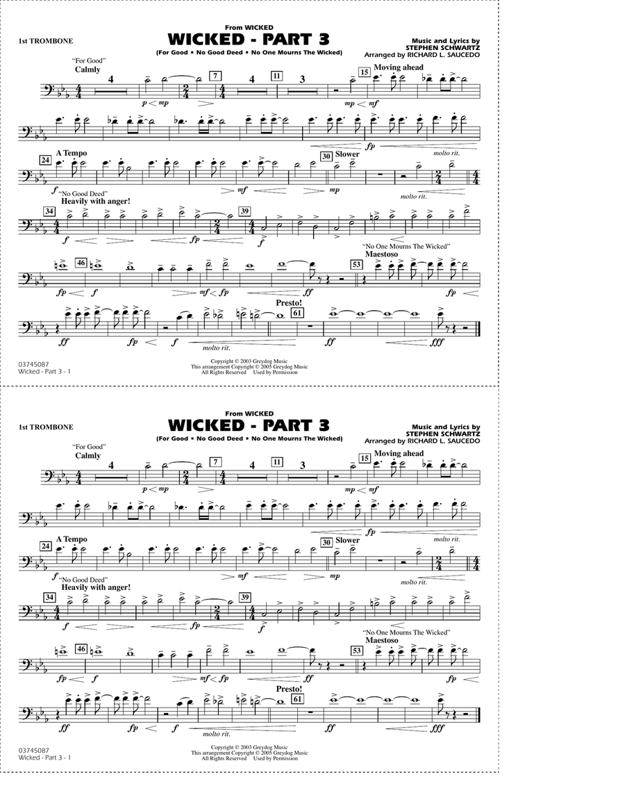 Wicked - Part 3 (arr. Richard L. Saucedo) - 1st Trombone