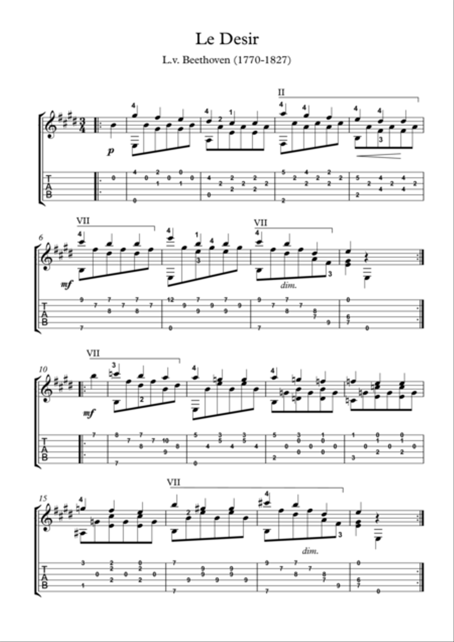 Le Desir classical guitar solo Acoustic Guitar scores gallery preview page 1