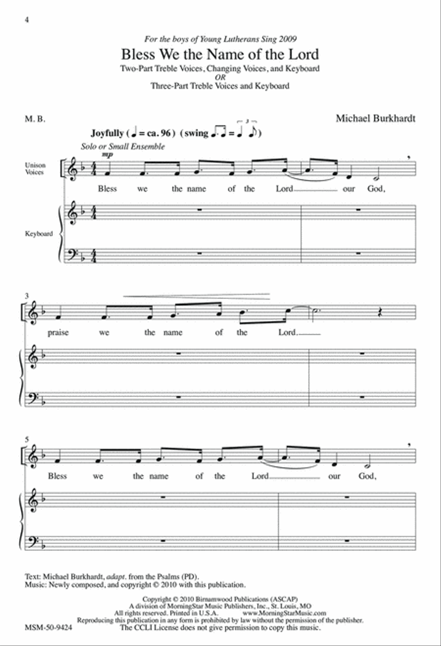 Bless We the Name of the Lord SSA scores gallery preview page 4