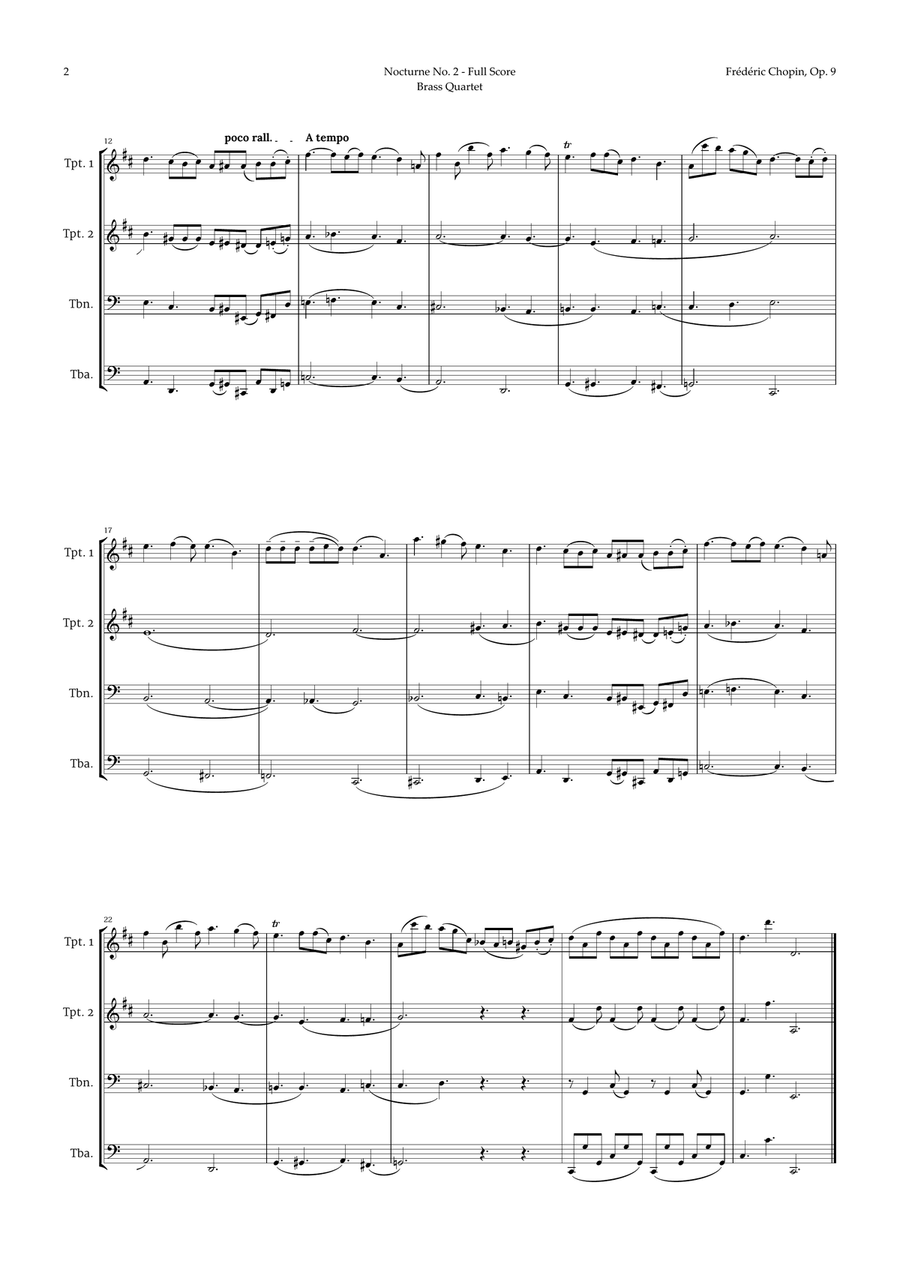 Nocturne by Chopin for Brass Quartet Brass Quartet scores gallery preview page 2