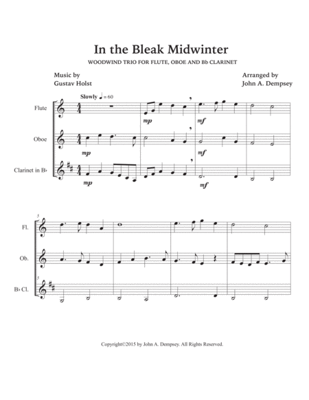 In the Bleak Midwinter (Woodwind Trio for Flute, Oboe and Clarinet) image number null