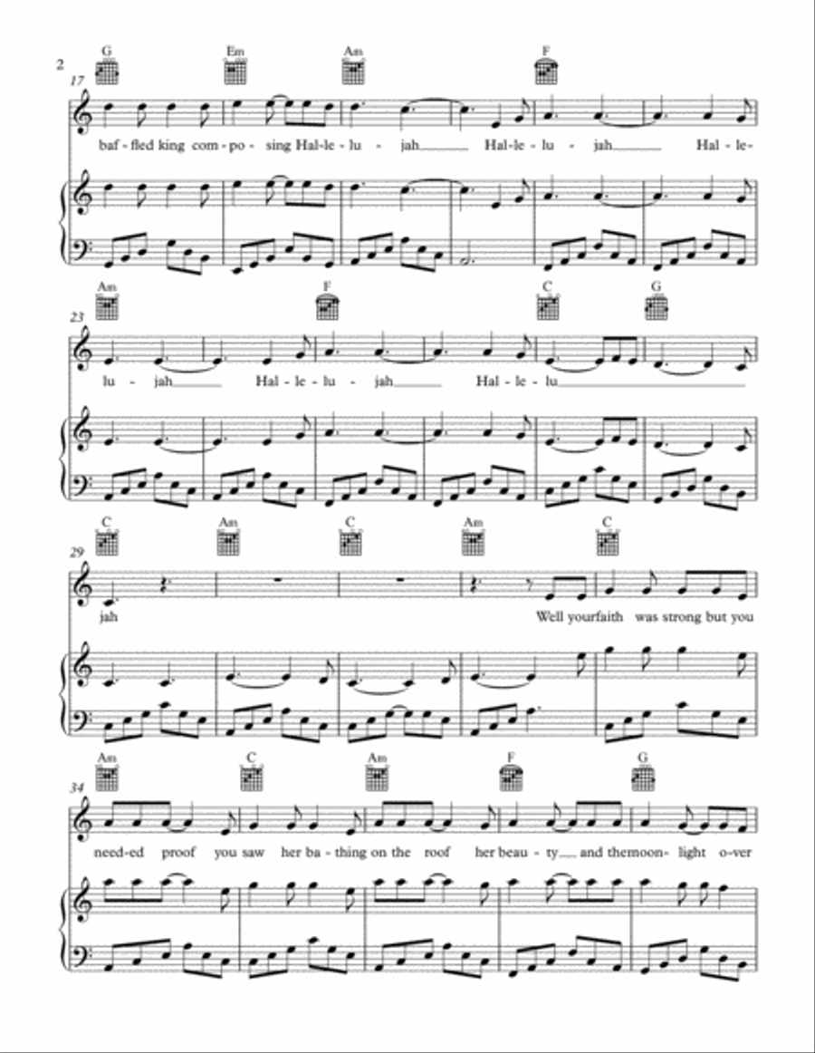 Hallelujah Piano, Vocal, Guitar scores gallery preview page 2