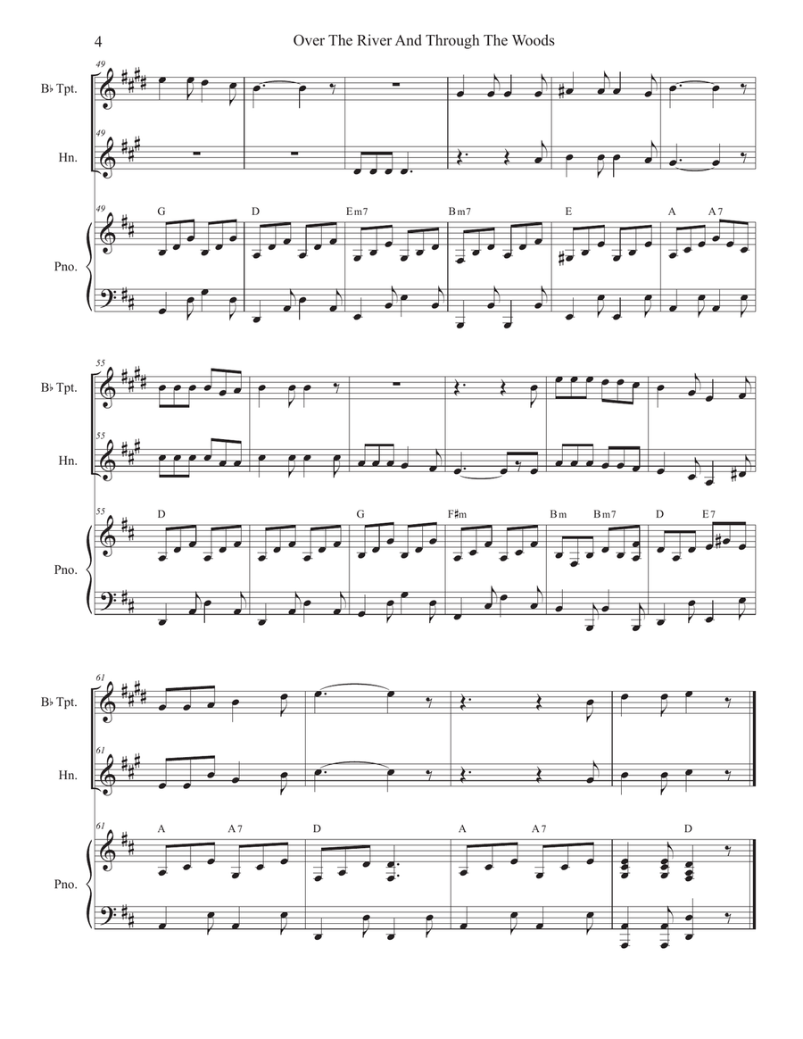 Over The River And Through The Woods (Duet for Bb-Trumpet and French Horn) Brass Duet scores gallery preview page 4