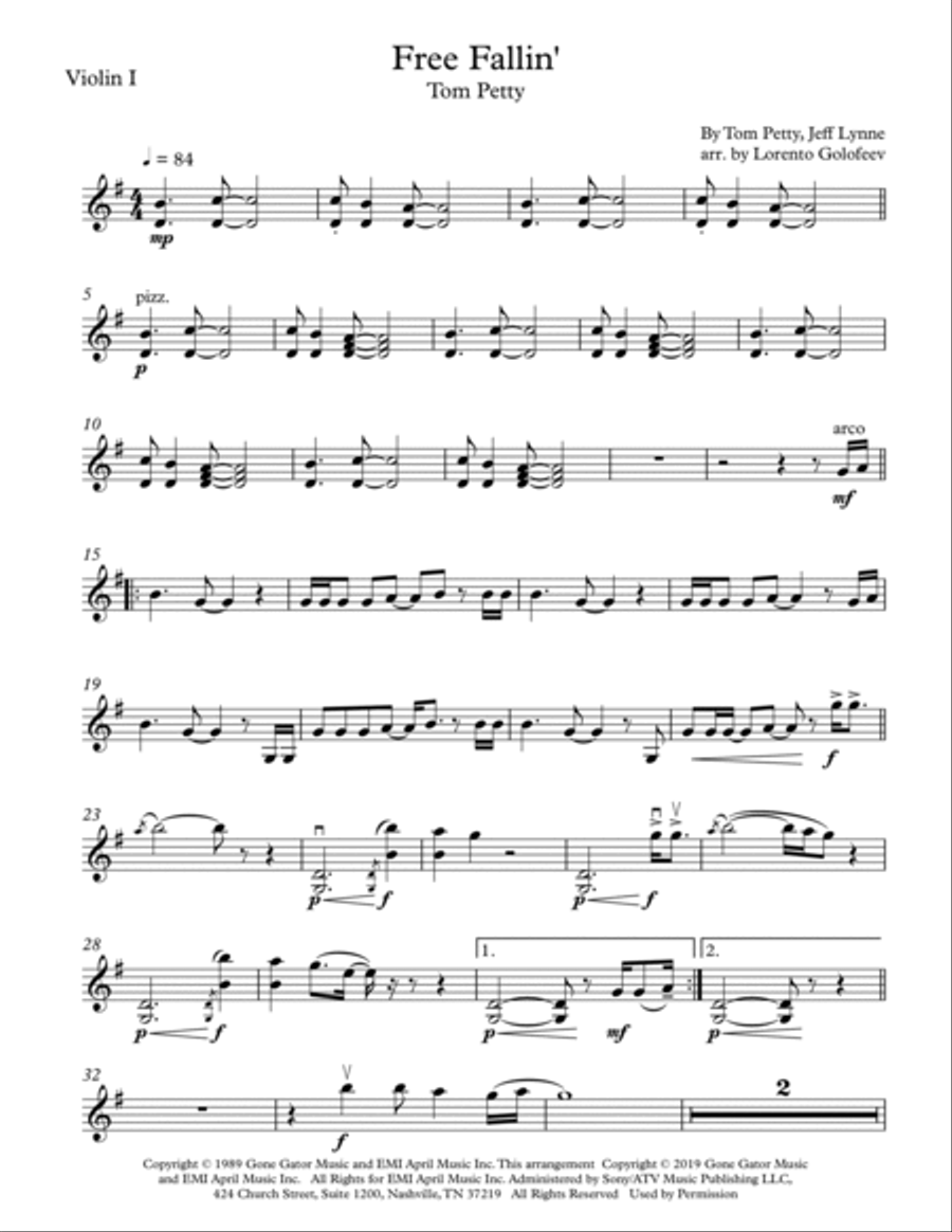 Free Fallin' Free Fallin' String Quartet scores gallery preview page 5