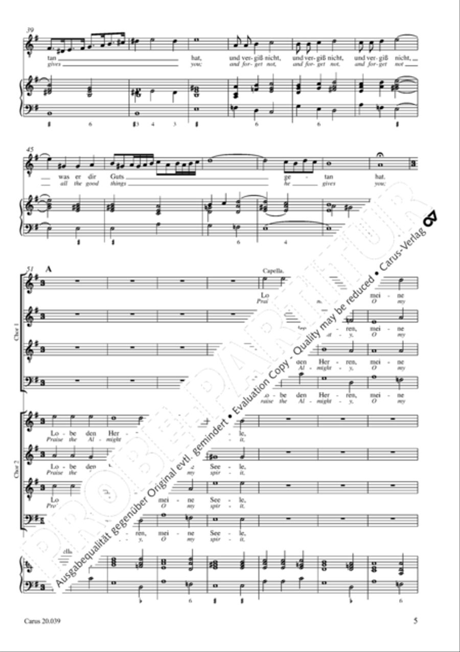 Praise the Almighty, O my spirit (Lobe den Herren, meine Seele) 4-Part scores gallery preview page 6