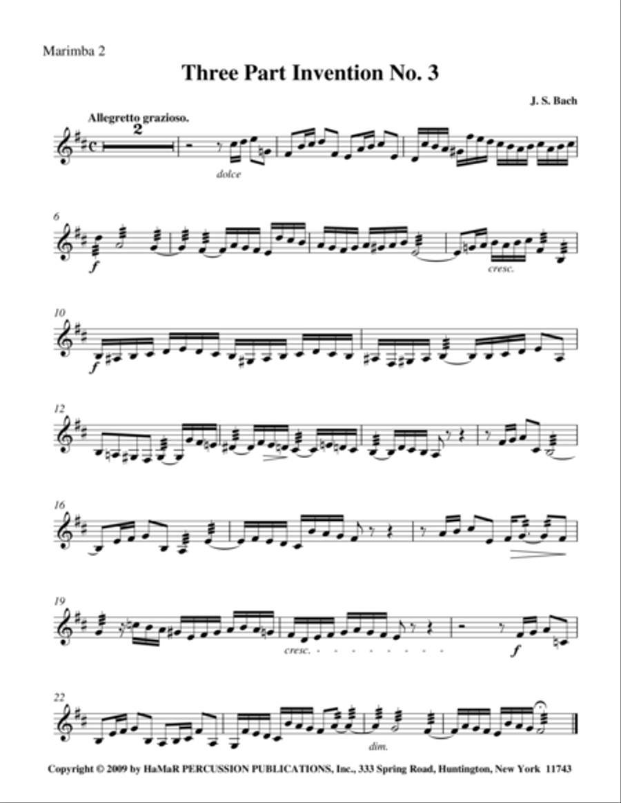 Three Part Invention No. 3 for 2 Marimbas & Cello Marimba scores gallery preview page 1