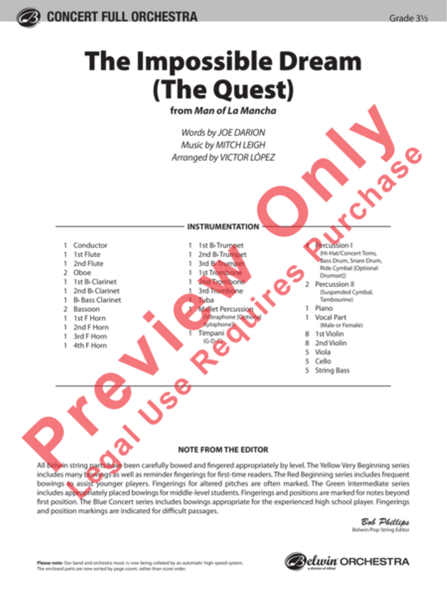 The Impossible Dream (from Man of La Mancha) Full Orchestra scores gallery preview page 2