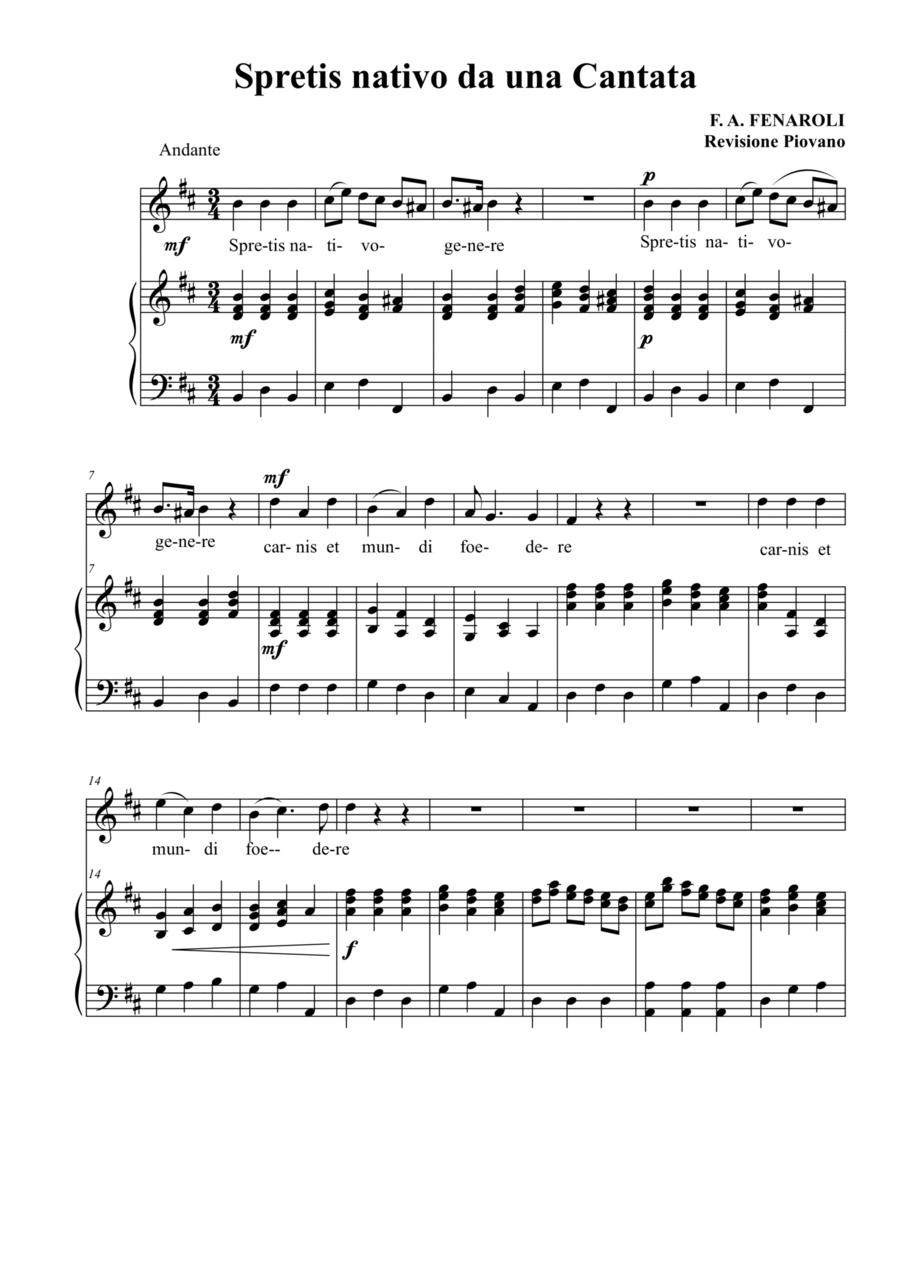 Fenaroli Spretis nativo from Cantata to Santa Chiara Soprano voice and piano Soprano Voice scores gallery preview page 1