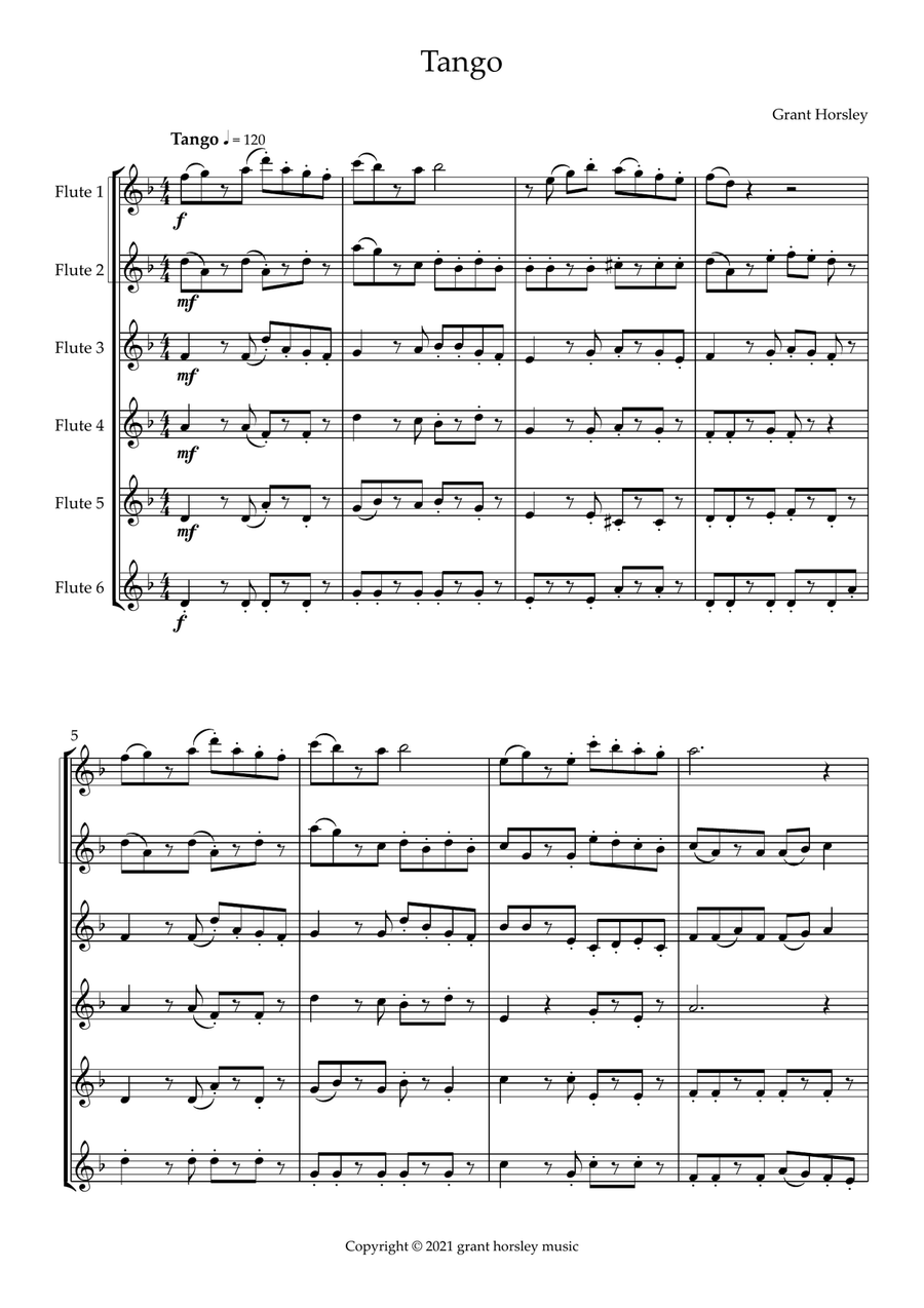 Tango for Flute Choir- (6 C Flutes) Intermediate Flute Choir scores gallery preview page 2