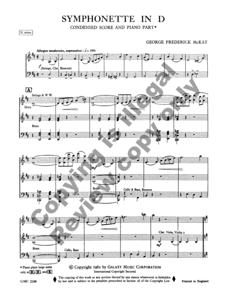 Symphonette in D (Condensed Score/Piano Part)