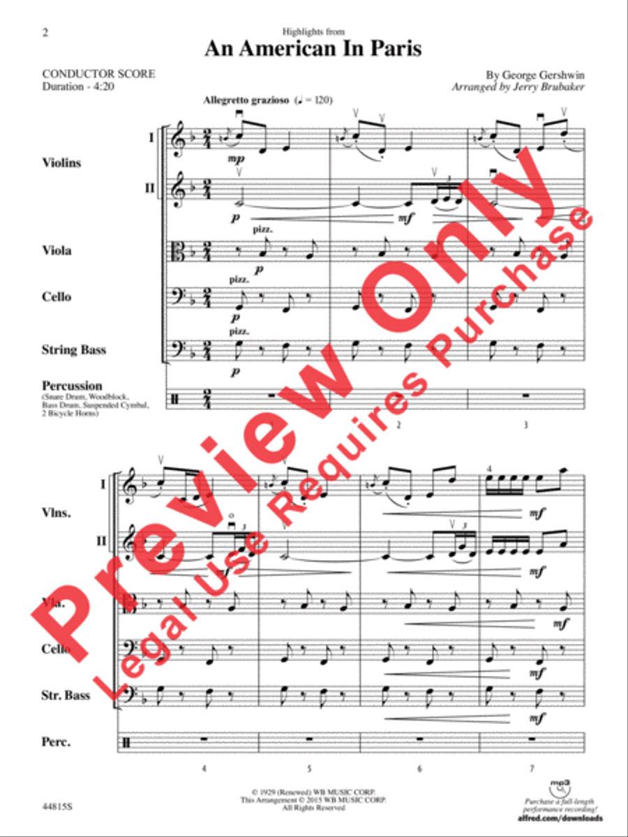 An American in Paris, Highlights from String Orchestra scores gallery preview page 3