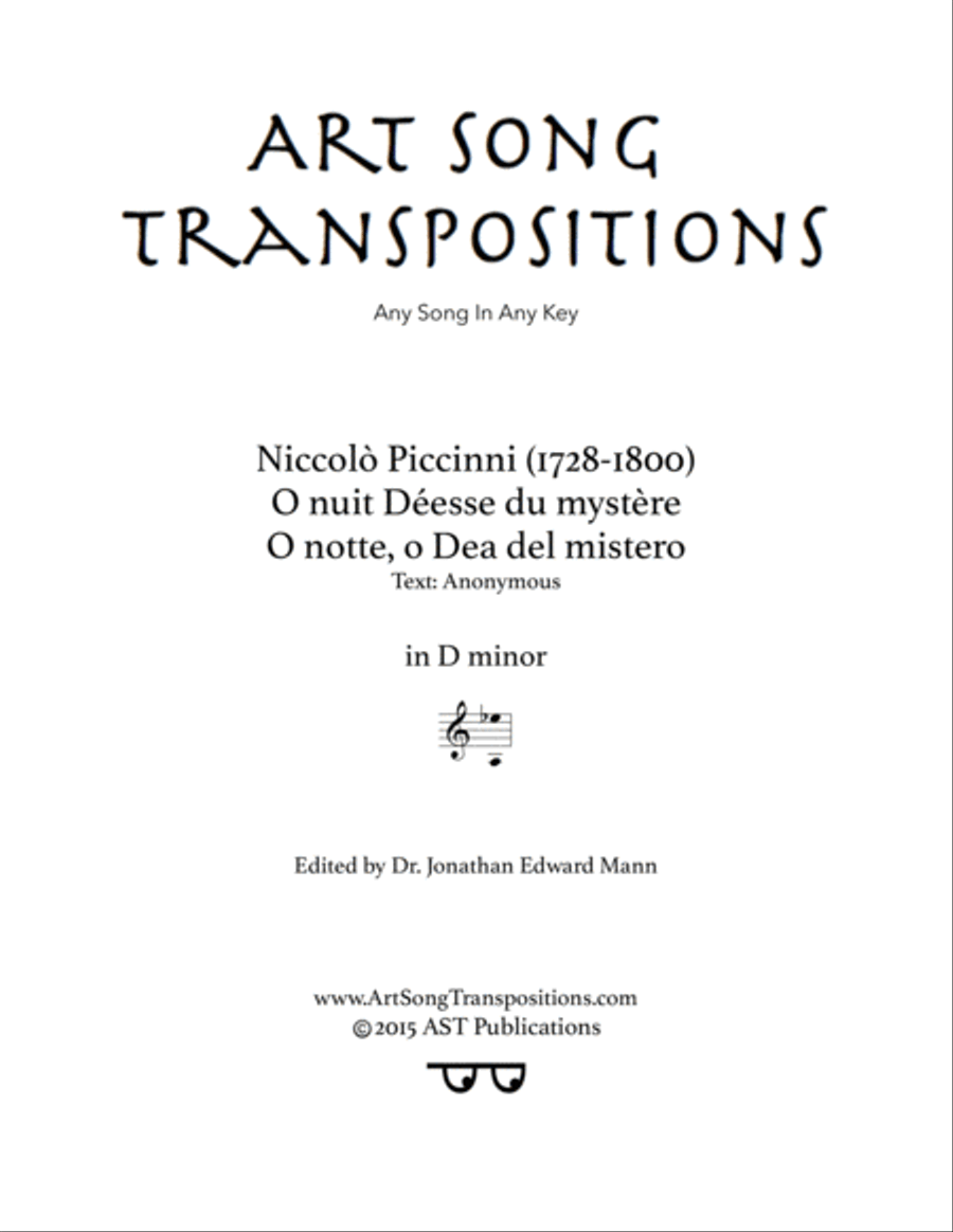 PICCINNI: O notte, O Dea del mistero (O nuit Déesse du mystère, transposed to D minor) Voice scores gallery preview page 1