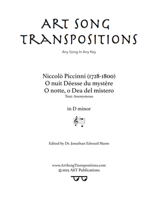 Book cover for PICCINNI: O notte, O Dea del mistero (O nuit Déesse du mystère, transposed to D minor)